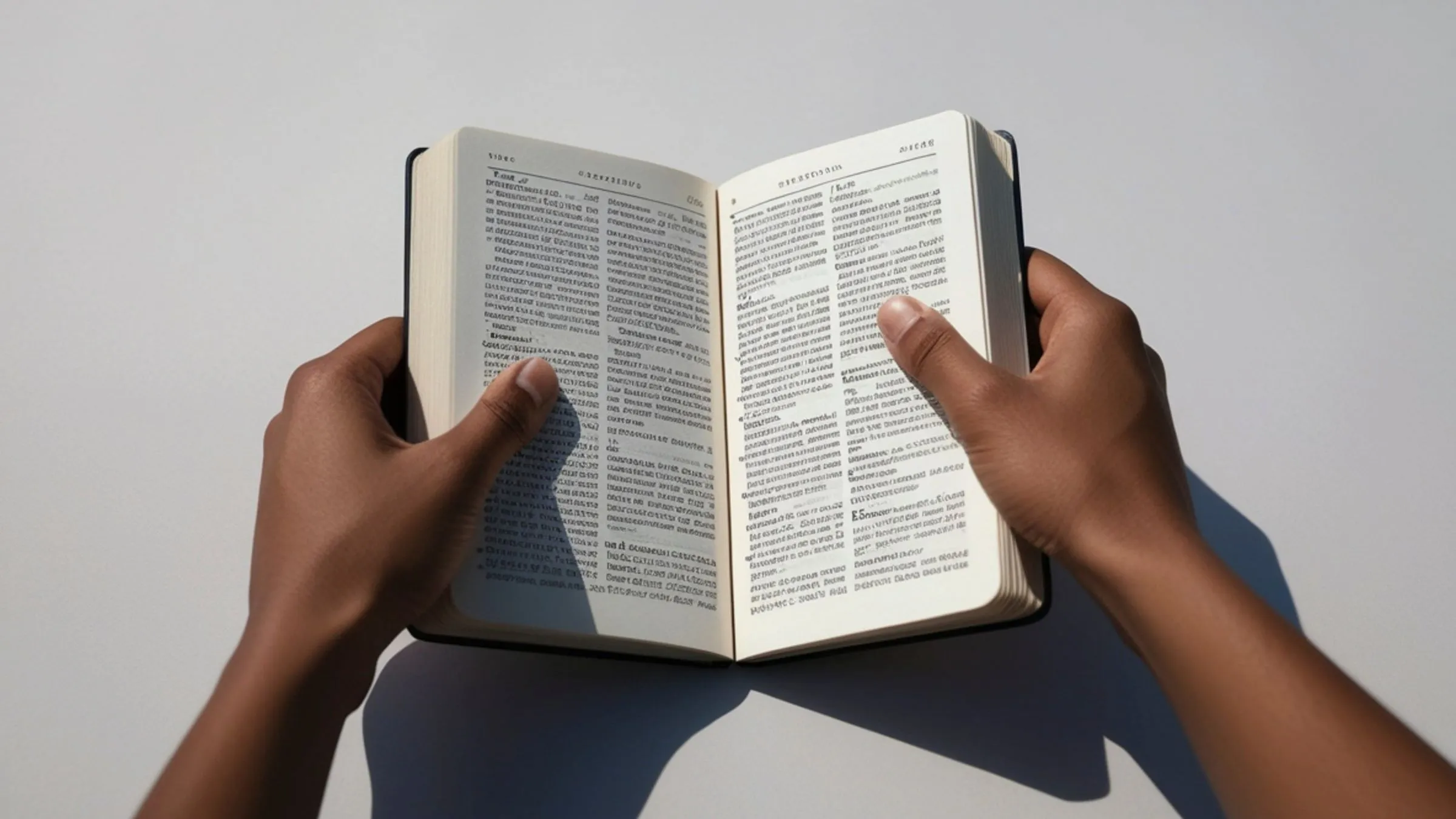 Two hands holding an open Bible.